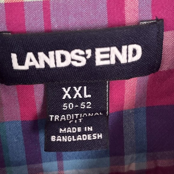 Lands End Short Sleeve Button Down Shirt Mens XXL Plaid casual Traditional Fit - Picture 5 of 5